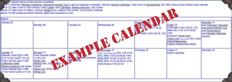 Example Planning Calendar