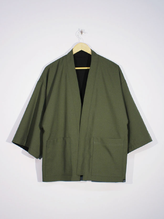 Reversible Kimono in Olive Green/Black