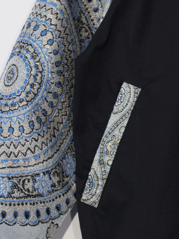 Silk Sari Bomber Jacket in Baby Blue/Cream Mandala - S