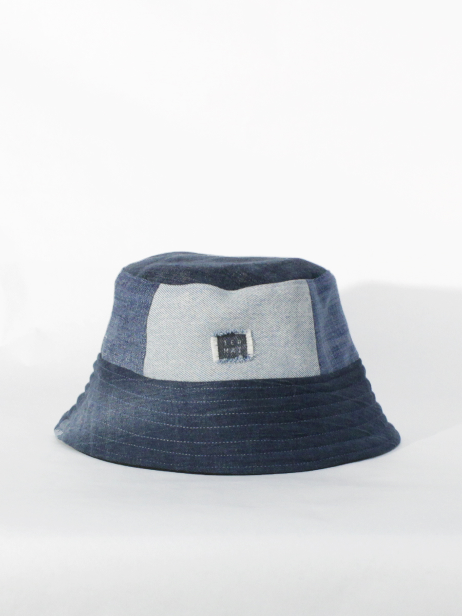 Reversible Bucket Hat in Blue Jeans Patchwork/Black