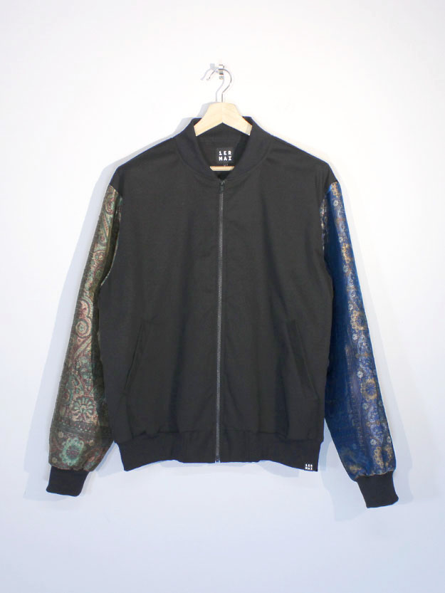 Silk Sari Bomber Jacket Blue Silver Gold/Black - L