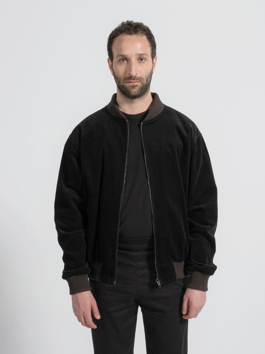 Bomber Jacket in Black Corduroy