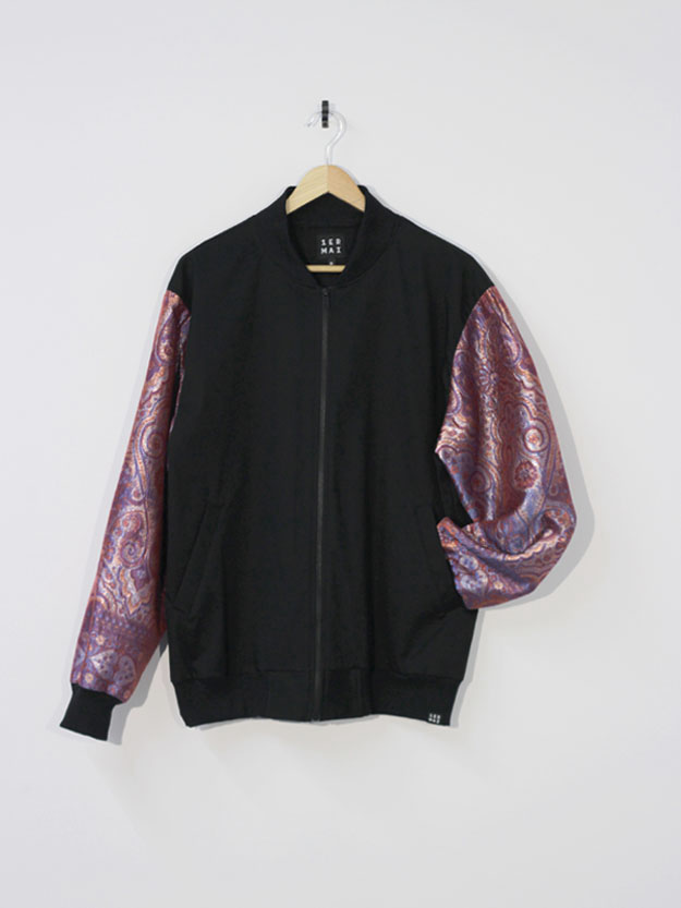 Silk Sari Bomber Jacket in Metallic Strawberry - M