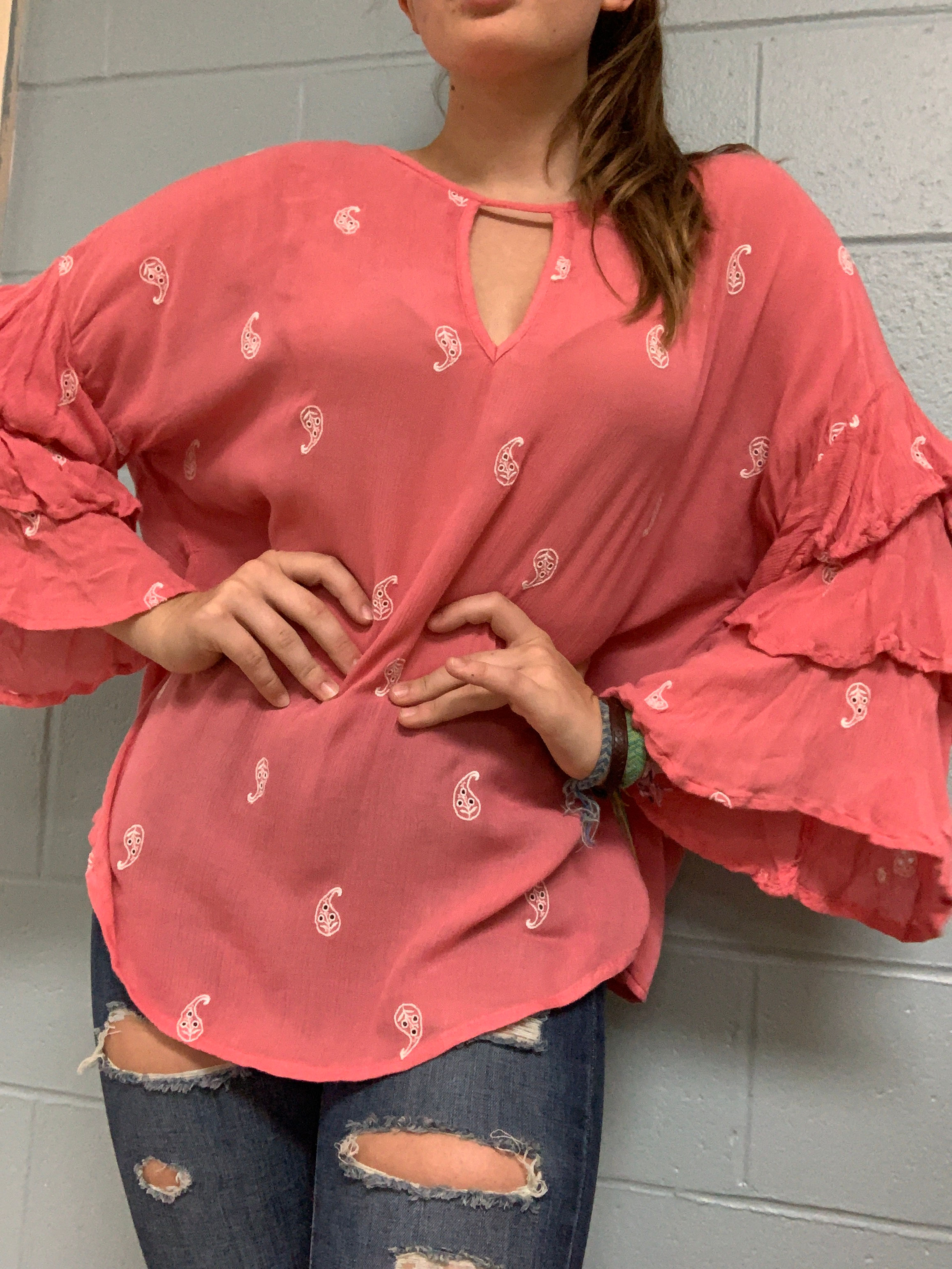 Pink Ruffle Sleeved Shirt (M)