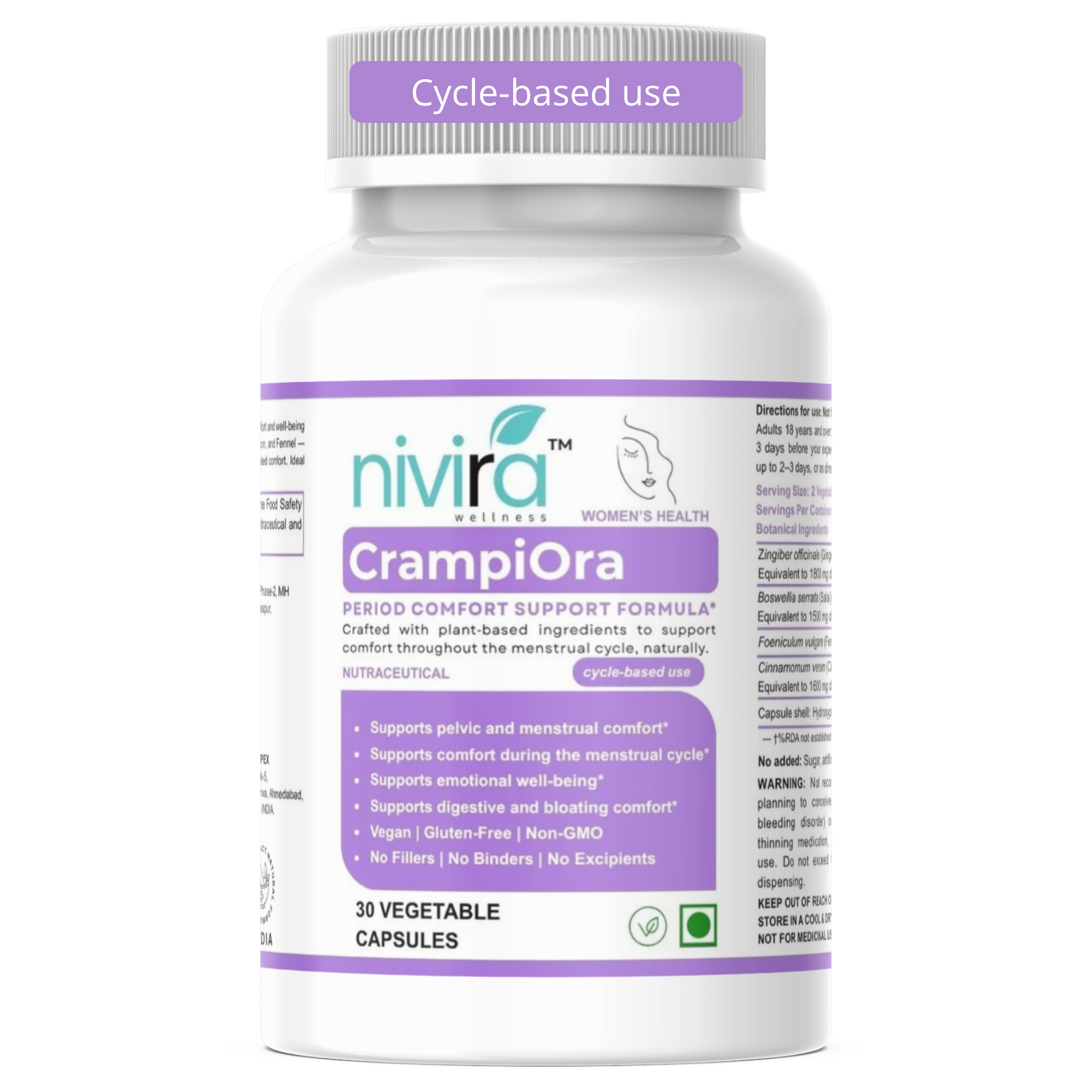 CrampiOra herbal menstrual comfort supplement product bottle front view
