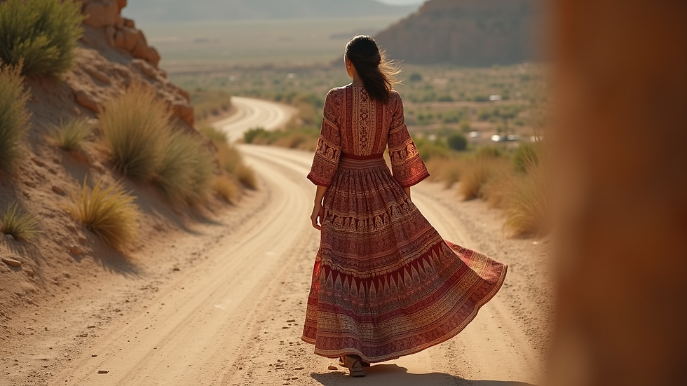 High angle view of a beautifully designed ethnic maxi dress