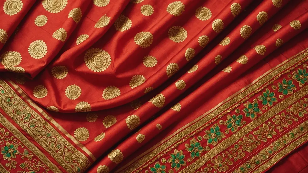 High angle view of a silk saree featuring modern designs