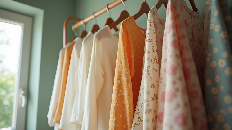 Eye-level view of cotton kurtis hanging on a clothing rack