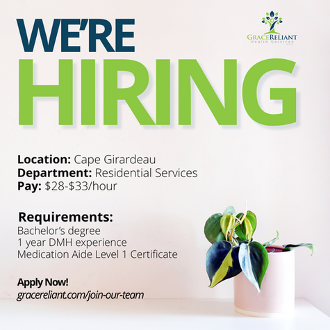 A social media post template design for hiring at grace reliant health services. 