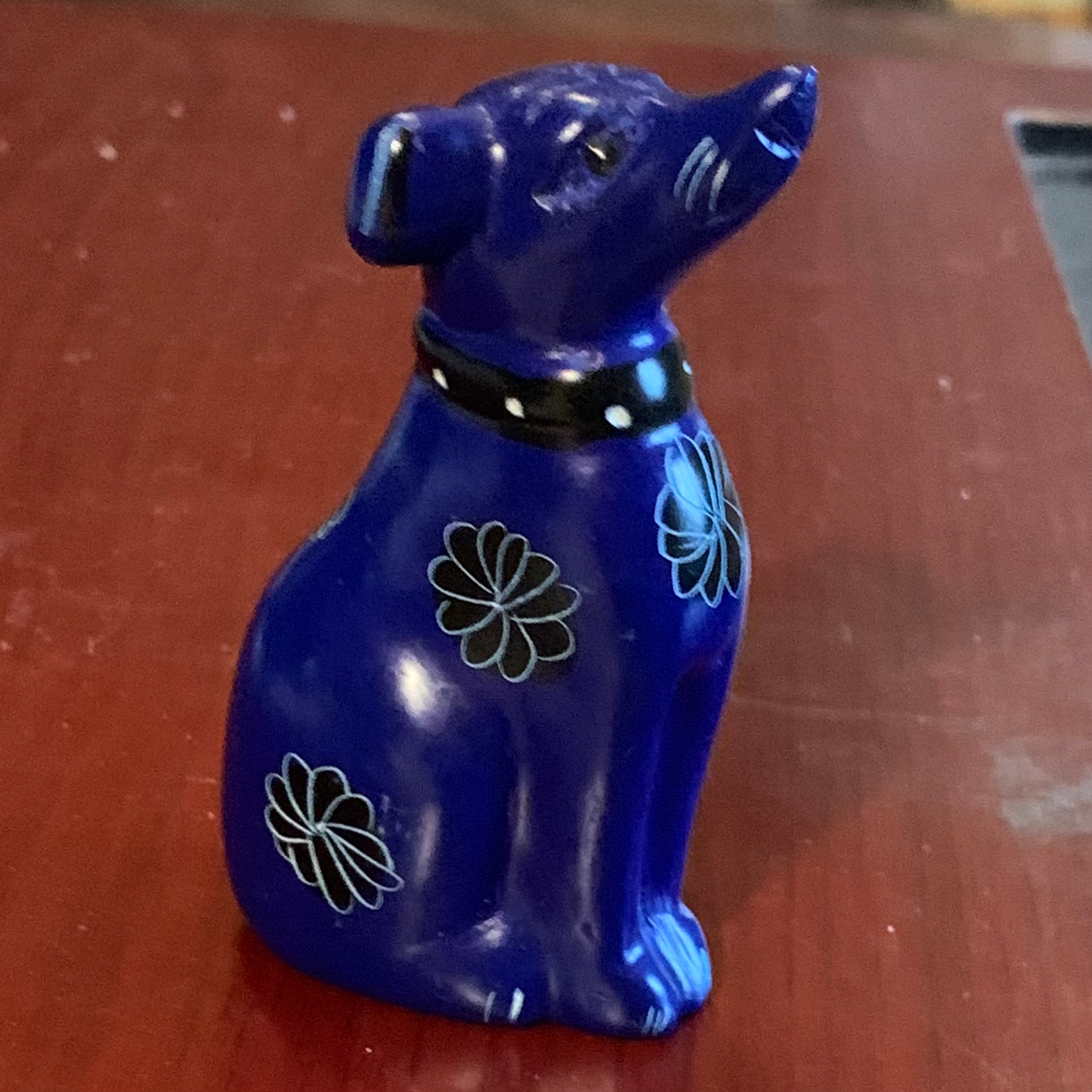 3” Handcarved Soapstone Dog Blue