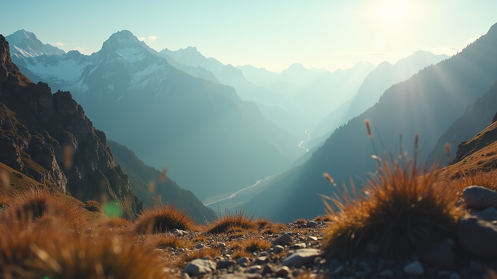 Eye-level view of a serene mountain landscape