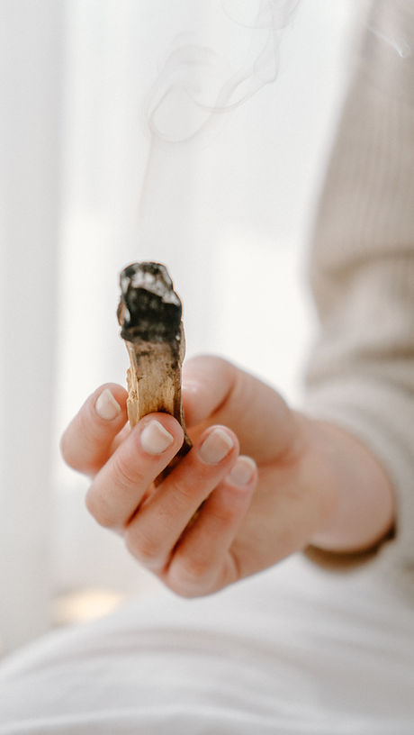 Close up of palo santo smudge stick burning