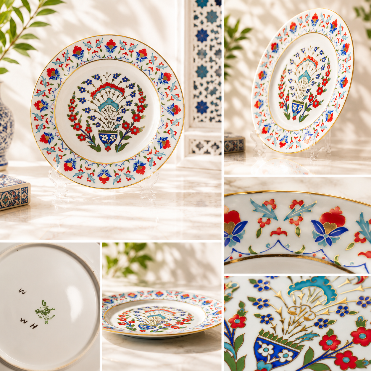 Hand Painted Turkish Porcelain Plate, Kütahya Gural Fine Porcelain, Gold Gilded 