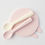 Thumbnail: pink and beige silicone baby spoons on a pink lid with bunny ears