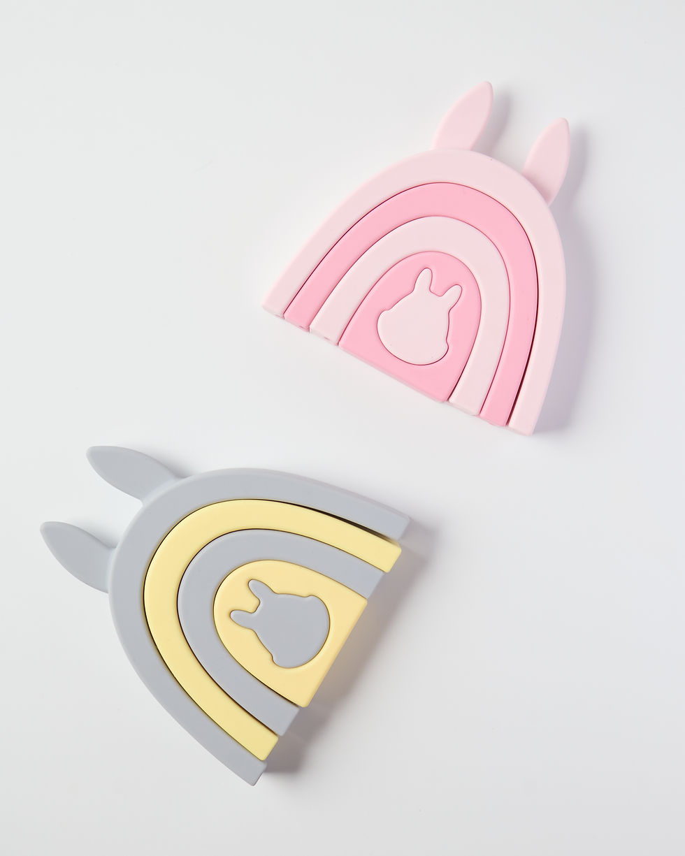 Thumbnail: pink and yellow silicone stacking toys my pure