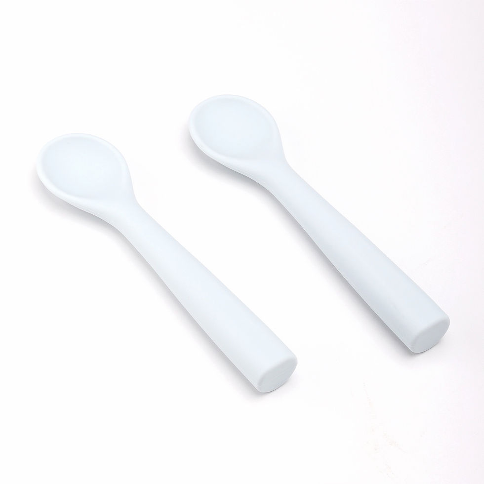 Thumbnail: two blue silicone baby spoons