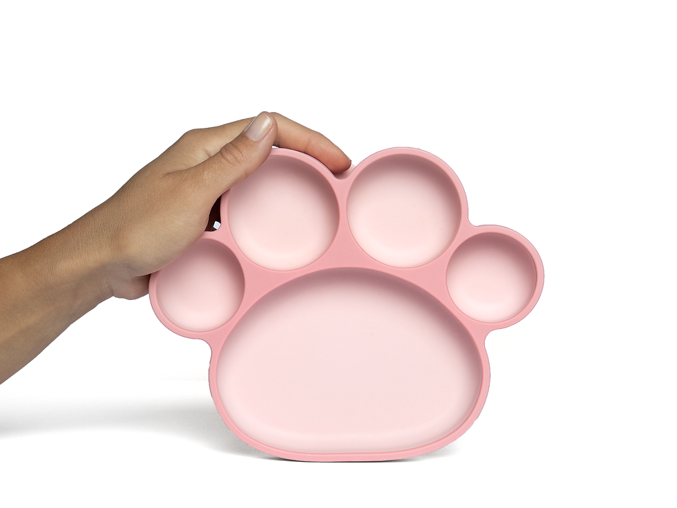 Thumbnail: pink silicone plate my pure with a hand on it