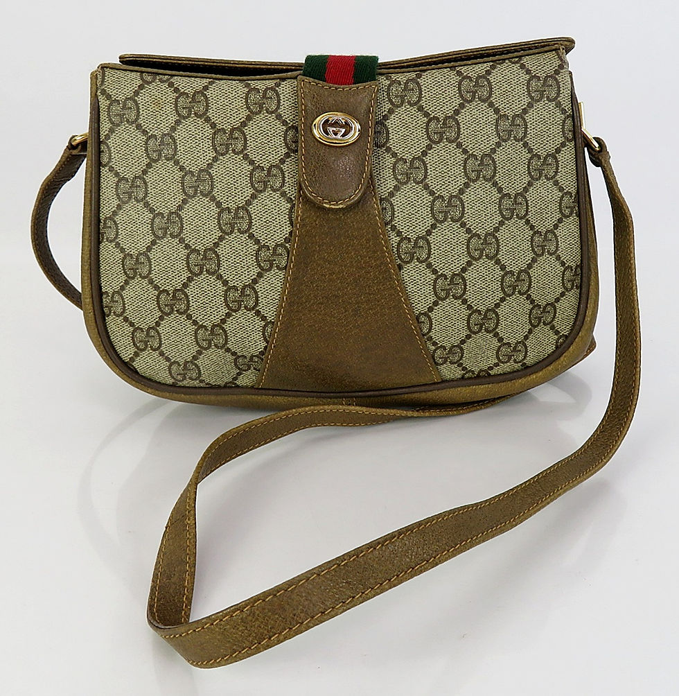 Thumbnail: Authentic Vintage GUCCI Brown GG PVC Canvas and Leather Crossbody Shoulder Bag