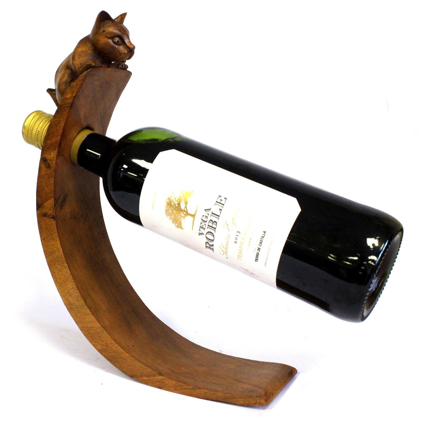 Suar Wood Balance Wine Holder - Cat