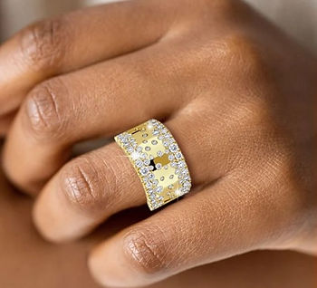 Italo Scattered Waterfall Round Cut Wide Wedding Band with round cut diamonds flowing in a waterfall design, astrology inspired luxury wedding ring for women