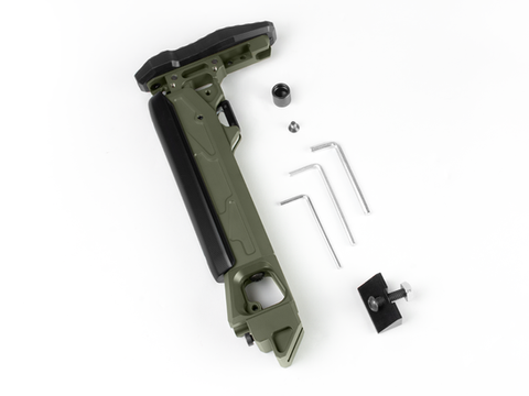 KPYK CRC 5002/9035-RPK OD Green Installation Set — Telescopic stock with mounting hardware, screws, and hex keys.