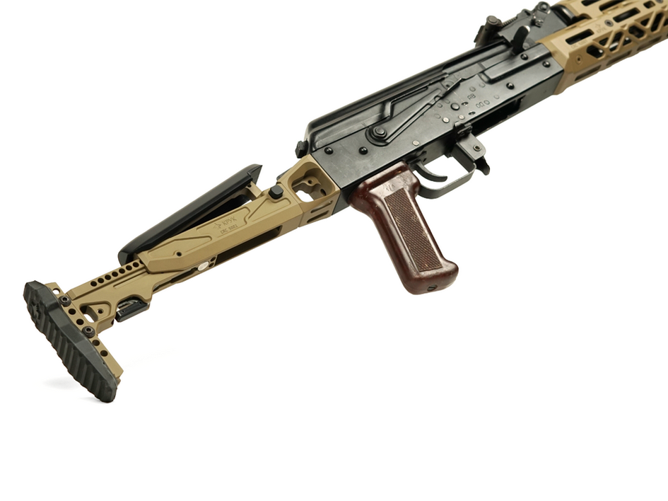 KPYK CRC 5002/9035-RPK OD Green on Rifle — Low-profile tactical stock installation on RPK platform for professional use.