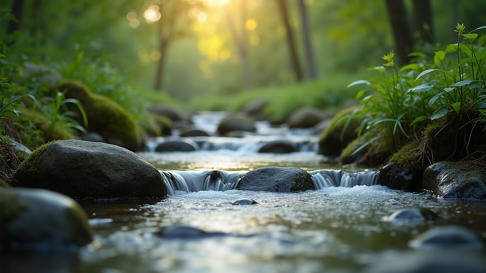 Close-up view of a tranquil nature scene with a flowing stream