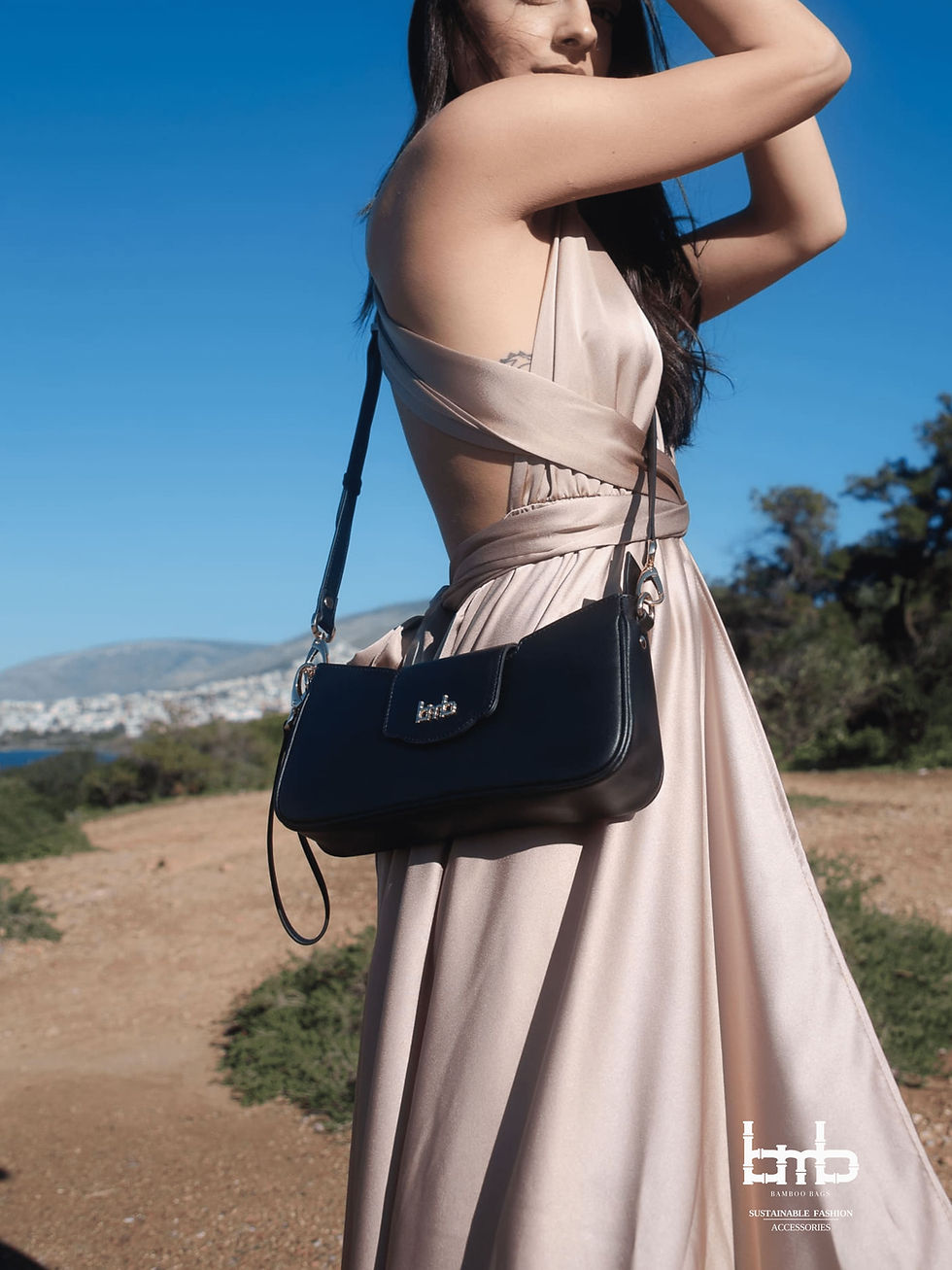 Μικρογραφία: Racquel  Bamboo  Leather Clutch | Black