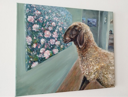 A Sheep In The Gallery, painting on canvas, 60 x 50 cm | jurakuba-art