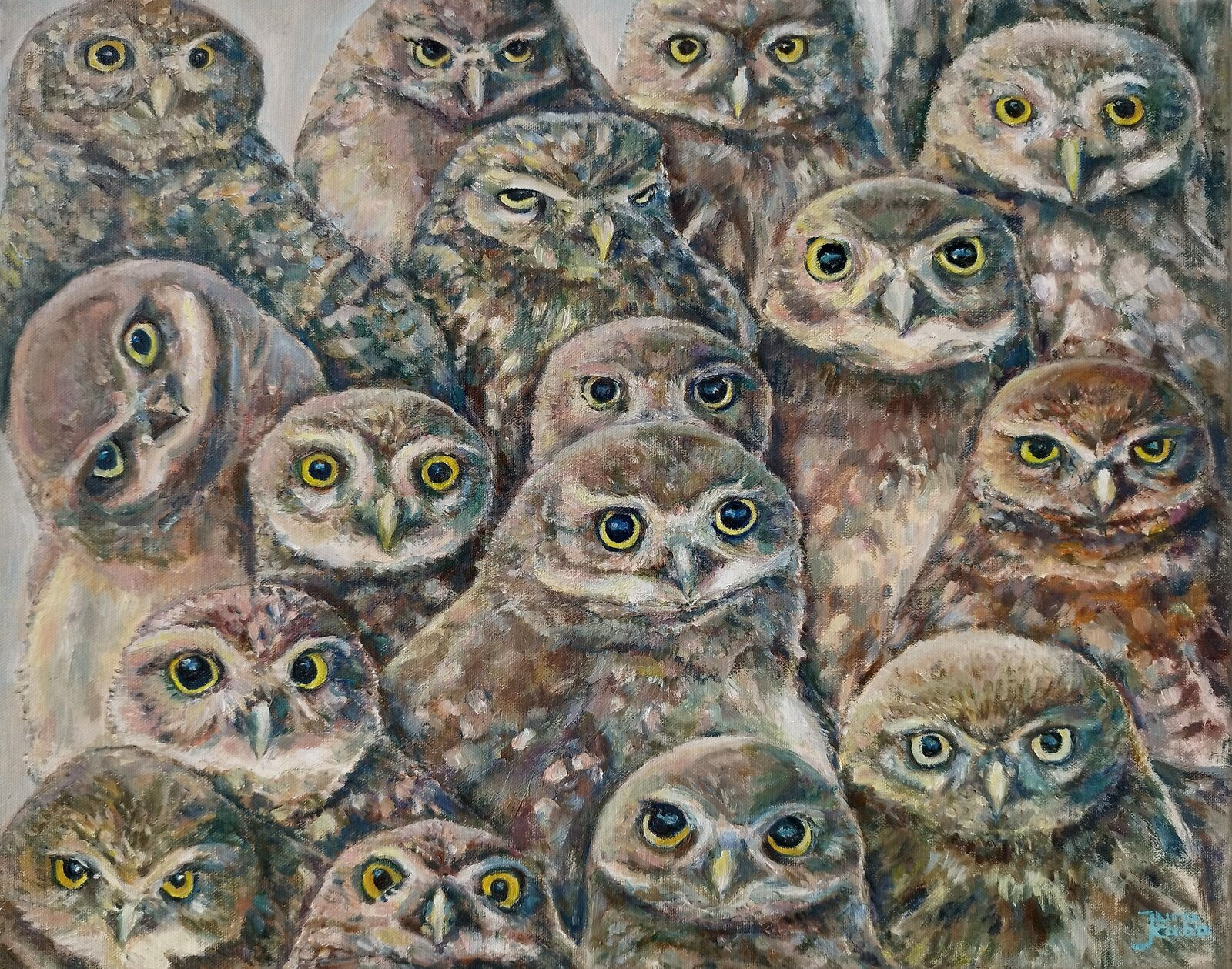Owls On Photoshoot, Oil painting on canvas, 50 x 40 cm