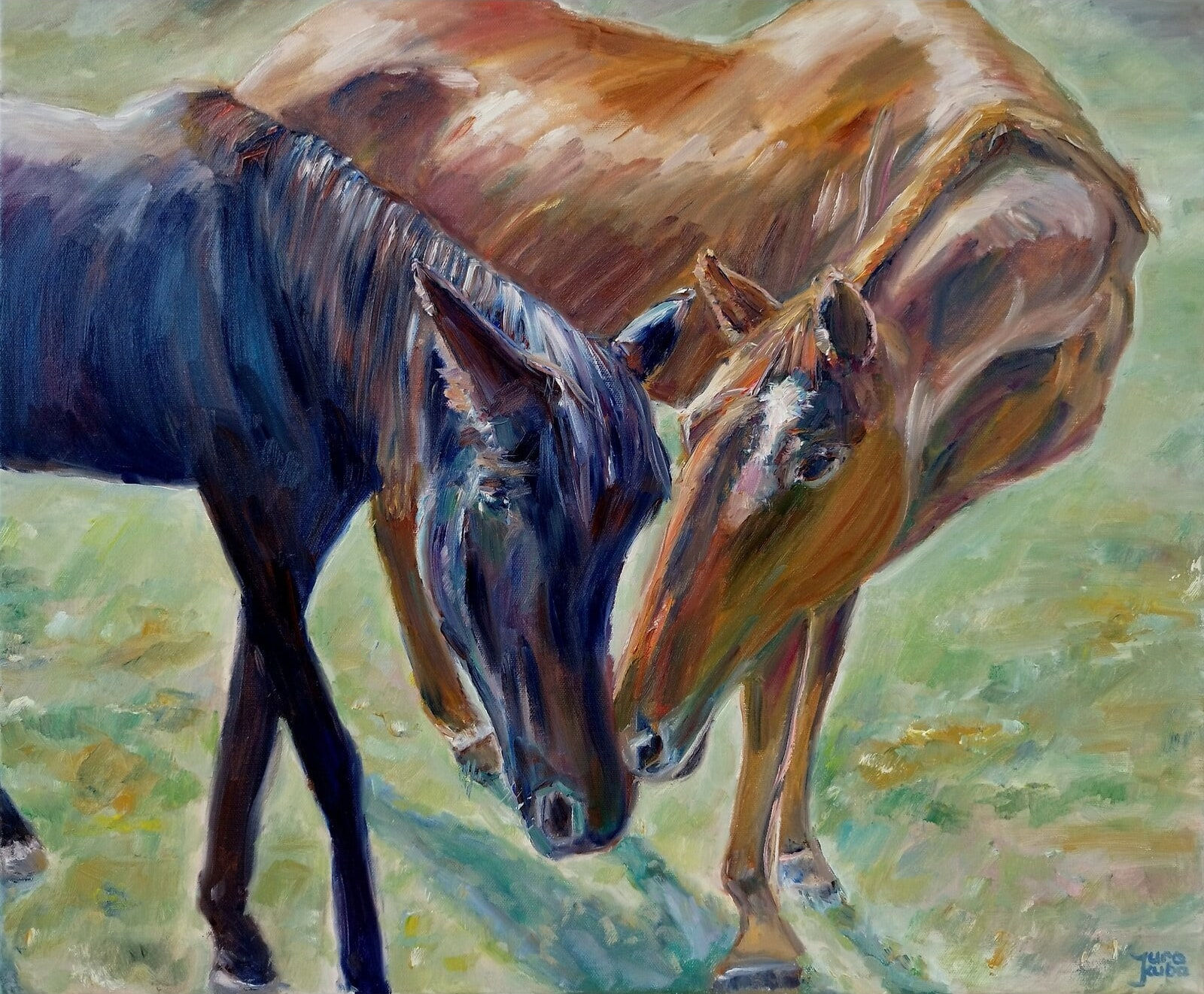 Zwei Pferde, Ölgemälde auf Leinwand, 60 x 50 cm