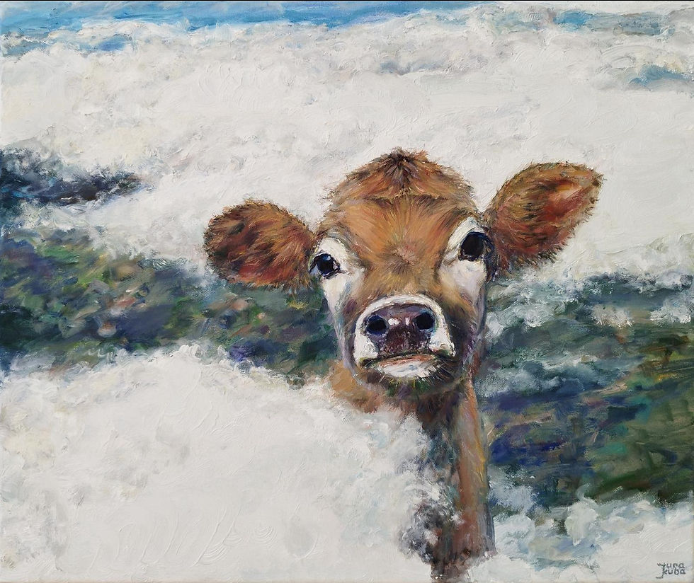 Humorous cow artwork by Jura Kuba - surrealistic clouds painting   for sale in art online store