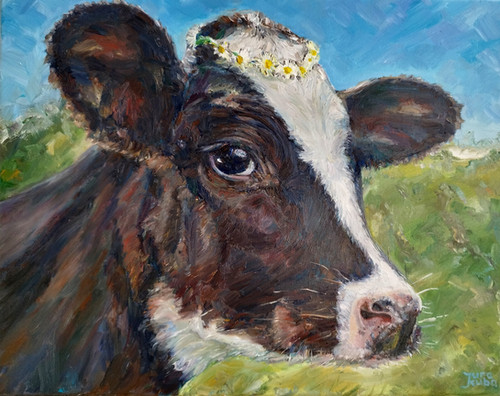 Camille, The Cow, Oil painting on canvas, 50 x 40 cm | jura kuba