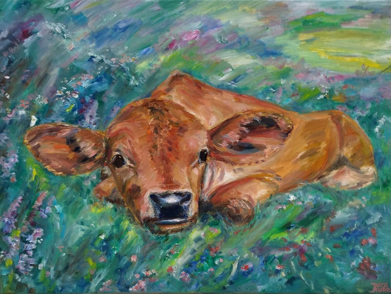 Salvia, The Cow, oil painting on canvas,  80 x 60 cm