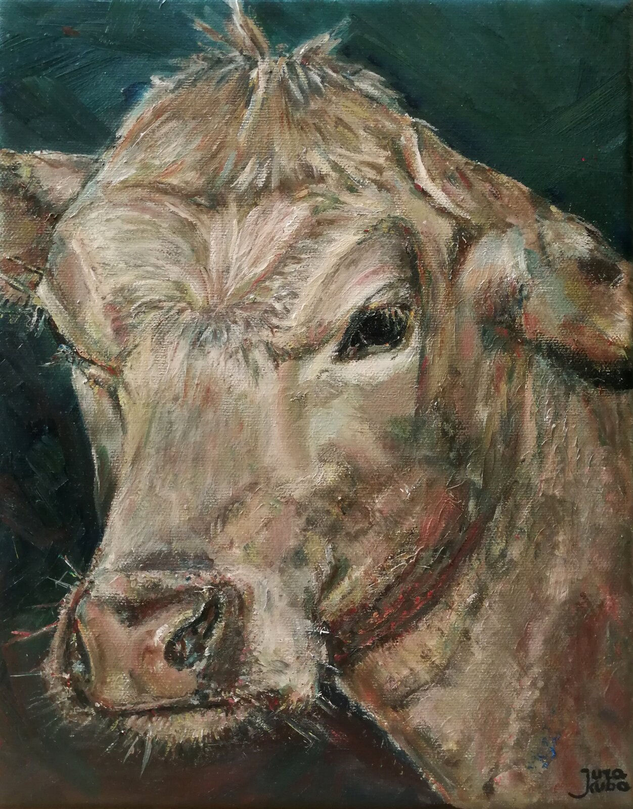 Portrait of a Serious Cow, Oil painting on canvas, 30 x 24 cm