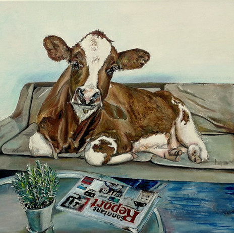 RoseMary, Kuh auf einer Couch von Jura Kuba Art, Ölgemälde auf Leinwand, 100 x 73 cm.jpg