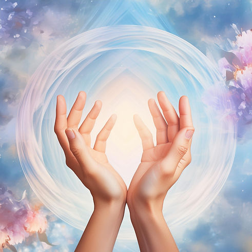 Firefly beautiful sofe human hands hands doing reiki initiation in a celestial akashic spa