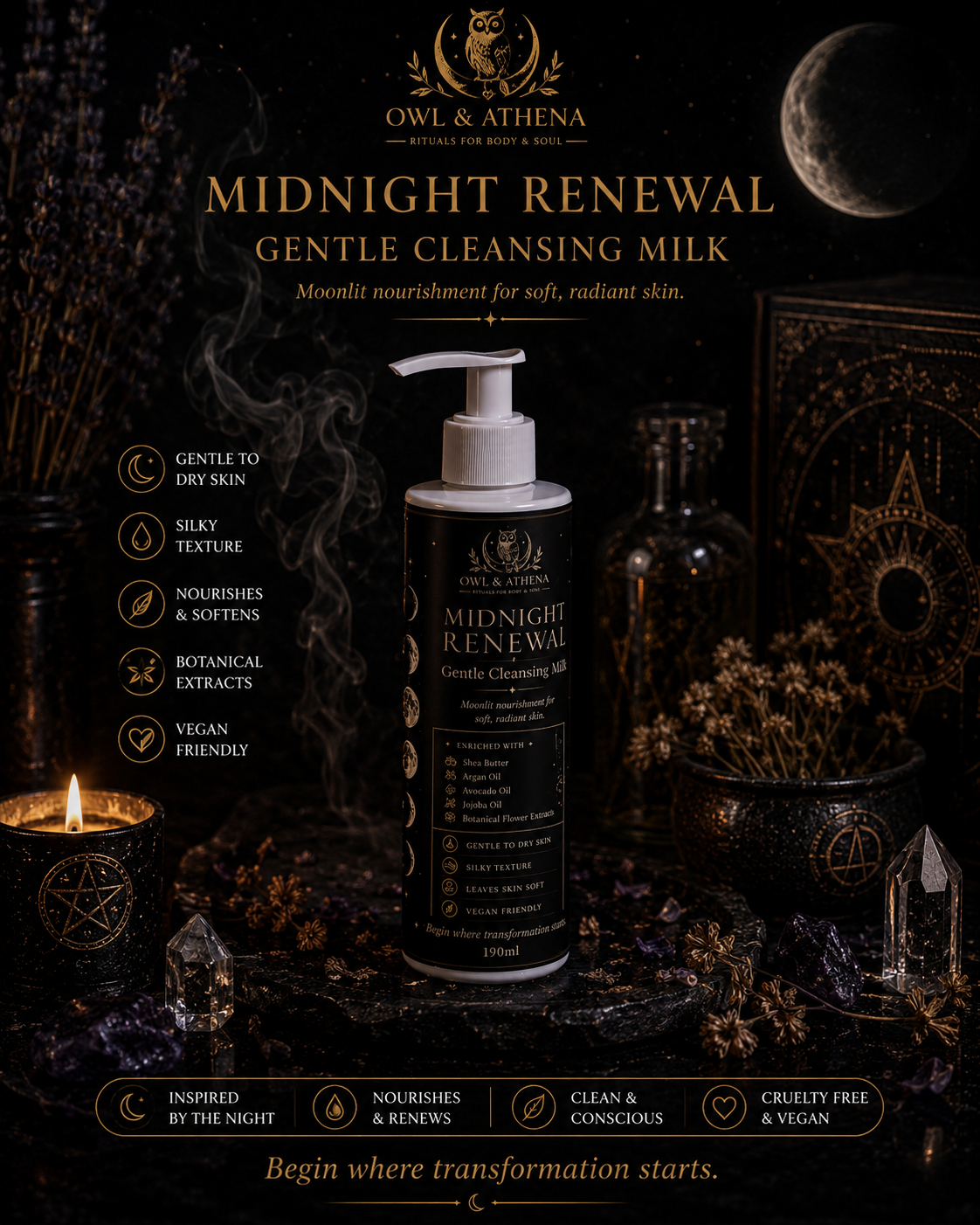 Midnight Renewal Gentle Cleansing Milk | Nourishing Botanical Cleanser | 190ml