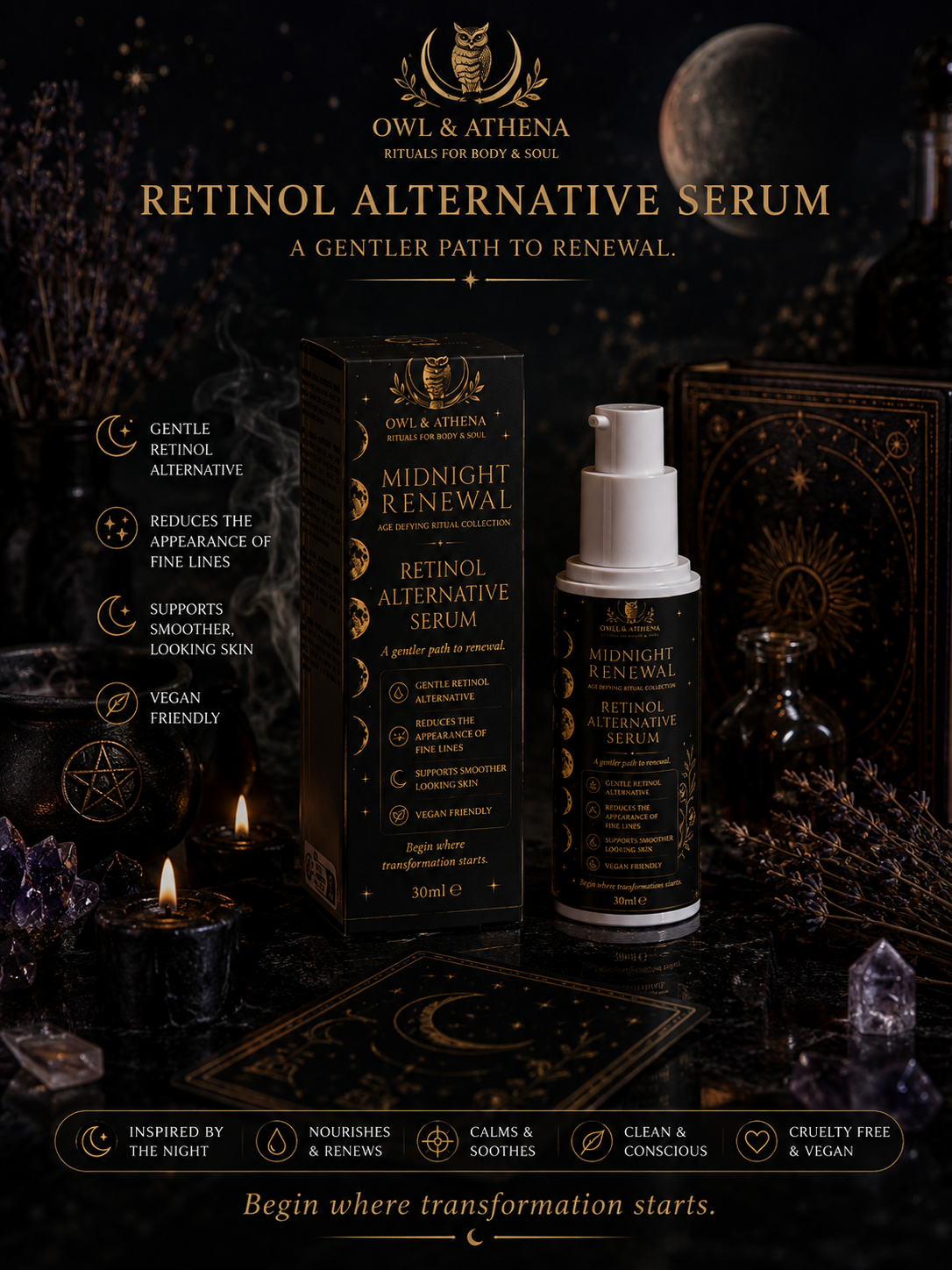 Midnight Renewal Retinol Alternative Serum | Gentle Age-Defying Renewal | 30ml