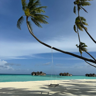 Golden beach at Gili Lankanfushi Maldives with gentle waves lapping the shore