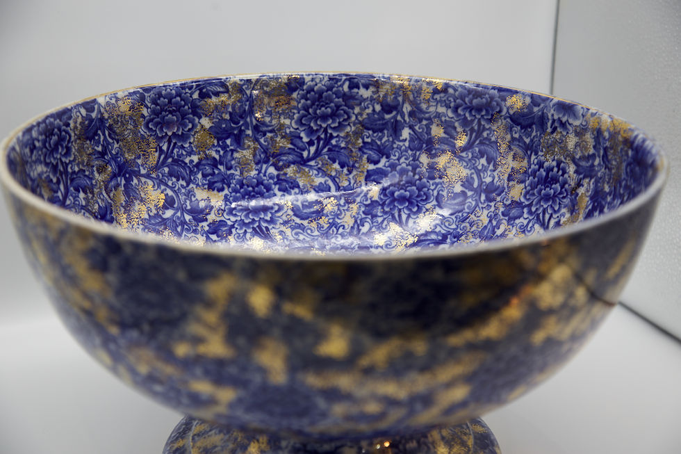 Thumbnail: DOULTON BURSLEM 19th CENTURY Cobalt Blue-Gold Leaf Large Punchbowl