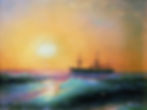Sunset at Sea, 1886 by Ivan Aivazovsky, showing a ship on a glowing sea under a radiant sunset sky.