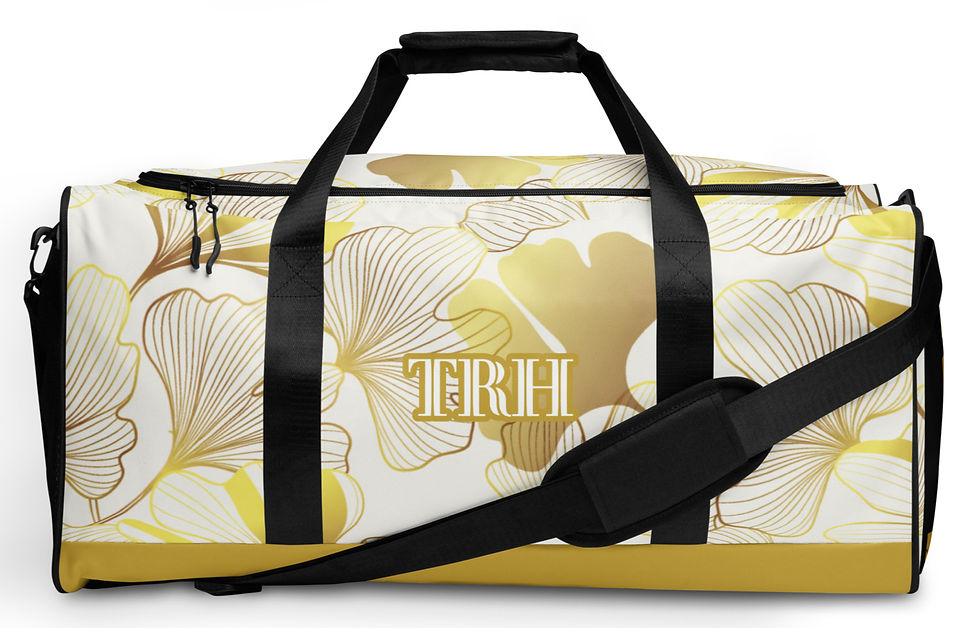 Hospital bag for expecting moms in a golden floral design.