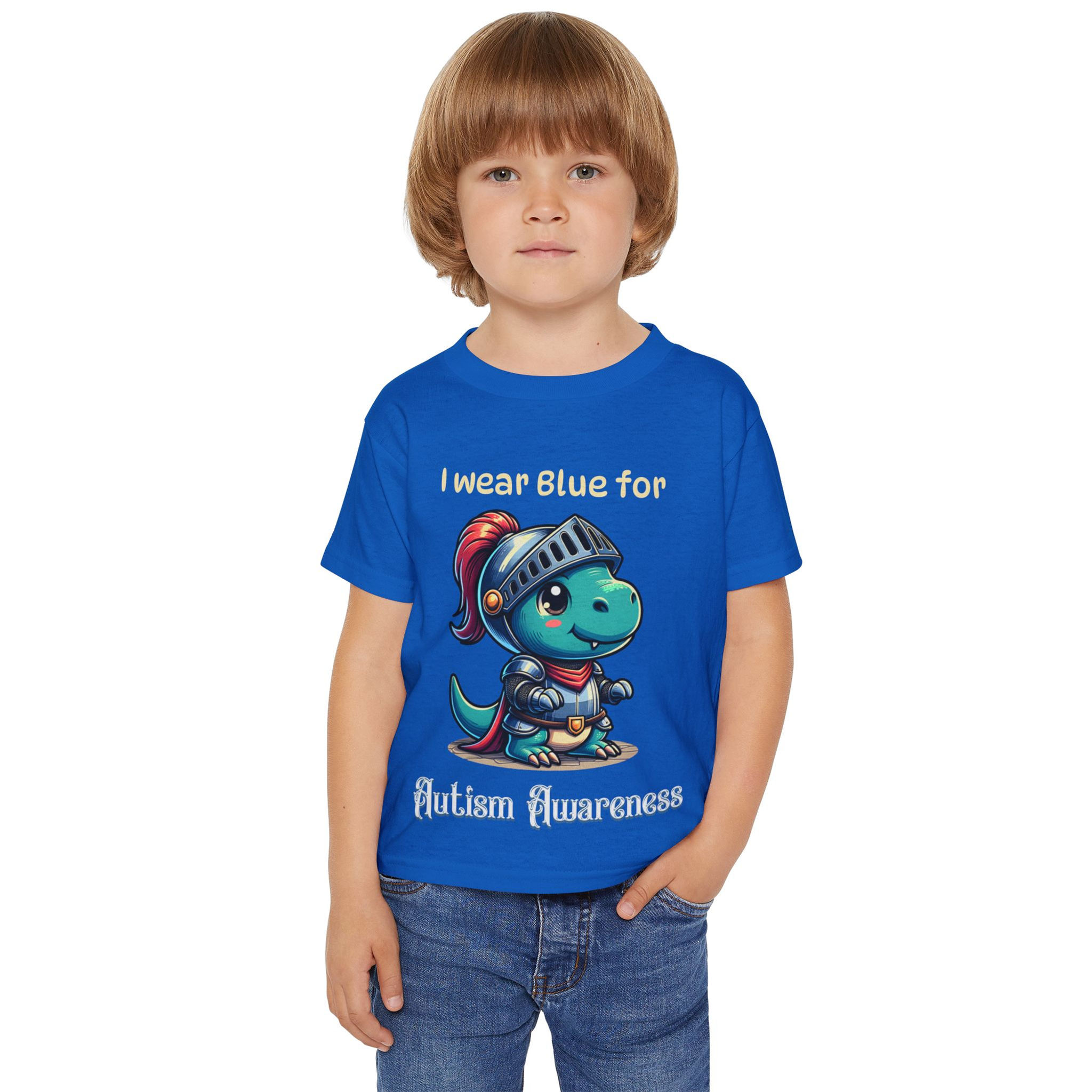 Toddler: I wear Blue for Autism Awareness Dino Shirt, Autism Support Shirt