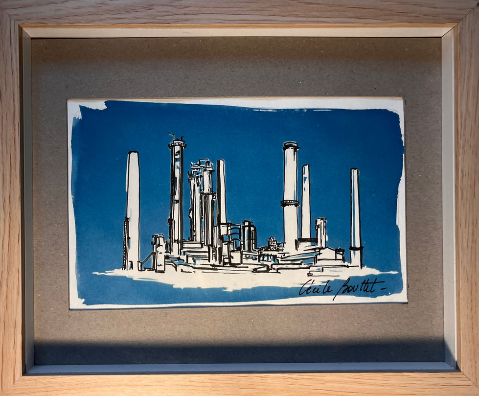 Cyanotype et rehaut à l'encre