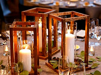 Rustic wooden candle lanterns centerpiece