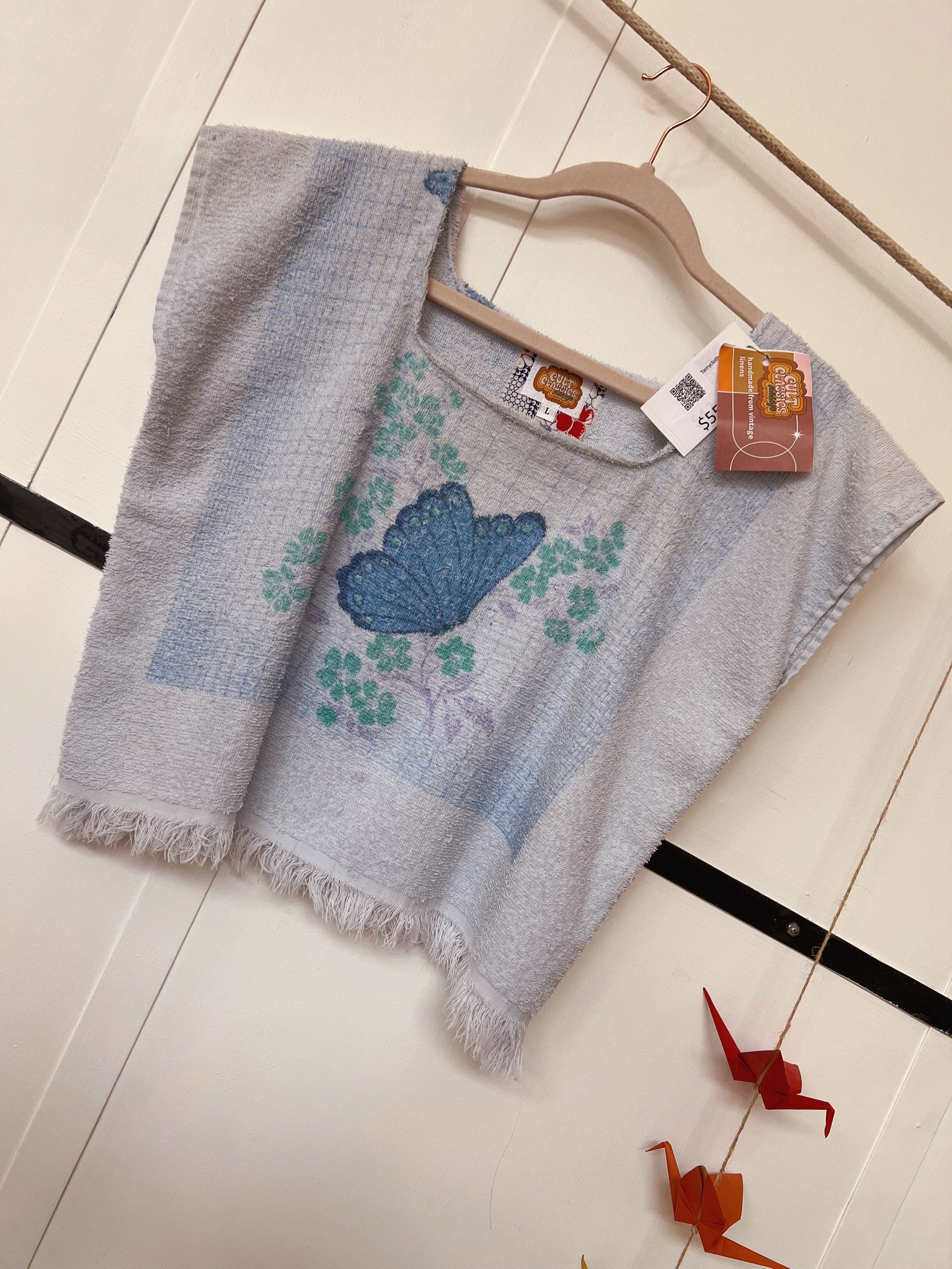 Terrycloth Towel Top - Blue Butterfly