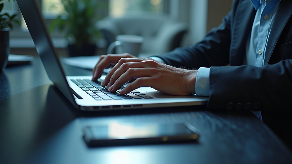 Eye-level view of a professional analyzing data on a laptop