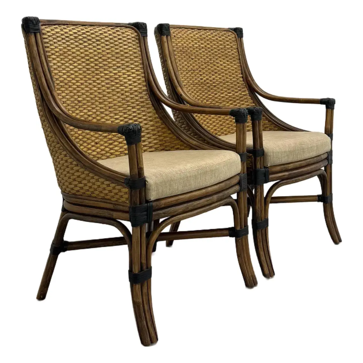 Vintage Woven Rattan Lounge Chairs - A Pair
