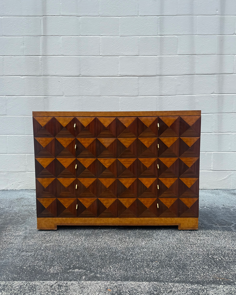 Thumbnail: Vintage MCM Maitland Smith Inlaid Pyramidal Chest of Drawers